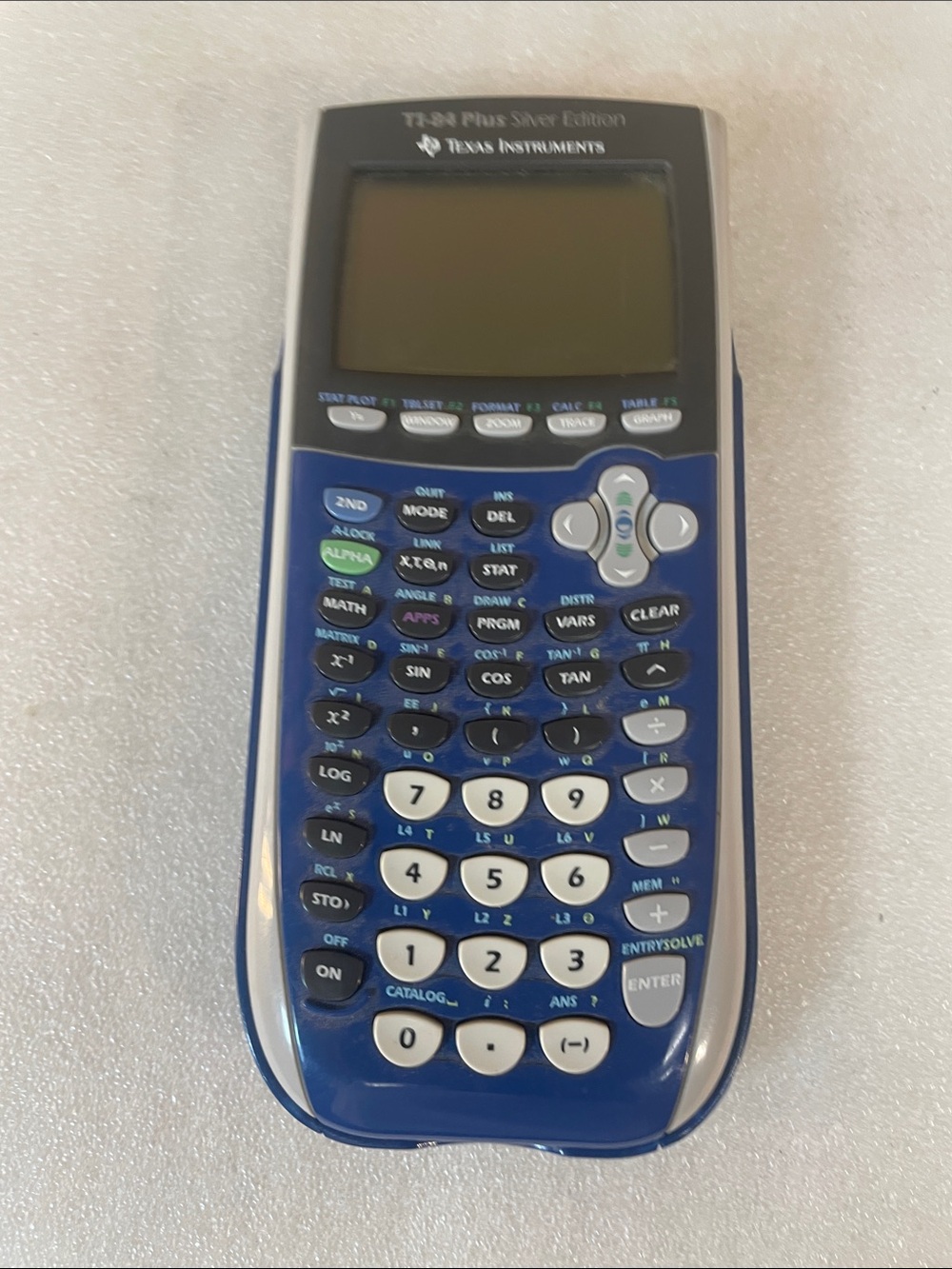 Texas Instruments TI-84 Plus Silver Edition Graphing Calculator - Blue and White